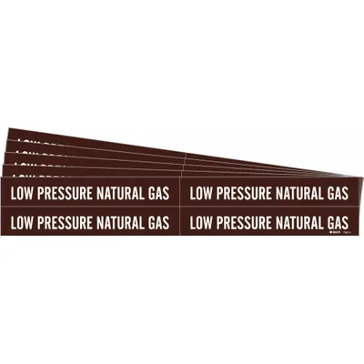 BRADY Pipe Marker: Low Pressure Natural Gas, Brown, White, Fits 3/4 to 2 3/8 in Pipe O.D. - Low Pressure Natural Gas Adhesive Pipe Markers