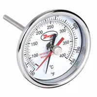 DWYER Min/Max Dial Thermometer: 150°F to 750°F to 65.5°C to 398.9°C, +/- 2% Accuracy, 3 in Dial Dia (MPN BTM3608D)
