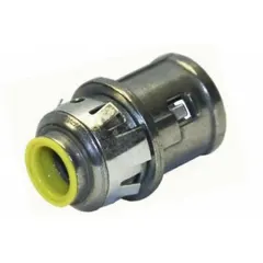 Non-insulated straight connector for 3/8 in trade size metal-clad cable. Die-cast zinc construction with snap-in, push-in design and nylon anti-short bushing. cULus Listed. Used to terminate and secure MC cable in junction boxes and enclosures.