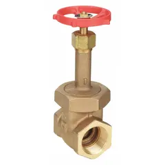 This bronze gate valve features a rising stem and FNPT x FNPT connections. The wedge and bonnet are bronze. It is rated for a maximum pressure of 1,000 psi CWP. Suitable for on/off flow control in water, oil, and gas lines.