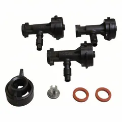 Nozzle kit for water-based cylinder spray applicator systems. Dispenses water-based spray adhesives. Includes retaining ring. Nozzles attach without tools for quick changeovers.