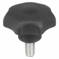 This 7-arm knob features a plastic body with a stainless steel threaded stud for corrosion resistance. With a 40 mm diameter, M8 thread, and 20 mm thread length, it provides a secure grip for manual adjustment and positioning on industrial machinery, jigs, and fixtures
