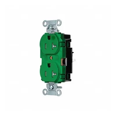 HUBBELL Receptacle: Hospital Grade, Duplex, 5-20R, Green, 125V AC, 20 A - General Purpose Receptacles