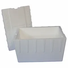 This insulated shipping kit includes two white corrugated cardboard boxes with 0.88 in thick Styrofoam inserts for thermal protection during transport. Suitable for shipping temperature-sensitive items such as pharmaceuticals, biologics, or perishable goods.