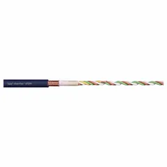 Continuous flexing data cable with 24 AWG, 7 conductors, twisted-pair configuration, and TPR jacket rated 300 V. Designed for automated machinery, robotics, and conveyor systems requiring repeated bending. Oil and grease resistant with bend radii of 3 x OD and 4 x OD.