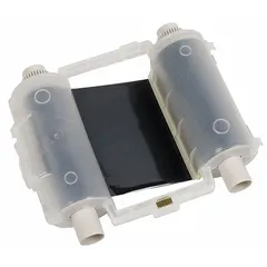 Black resin-formulated R6000 single-color printer ribbon, 4 3/32 in x 200 ft. Solvent-resistant and CSA Approved. Compatible with GlobalMark 2 Industrial Label Maker. Used for producing durable labels in industrial identification, cable marking, and asset tracking applications.