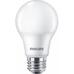 LED A19 classic bulb with frosted finish, medium screw (E26) base. Operates at 120V, 5W, 2700K warm white. Suitable for general indoor lighting in residential and commercial fixtures such as table lamps, ceiling lights, and wall sconces.