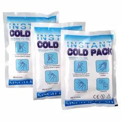 This disposable cold pack measures 6 inches by 8 inches and contains ammonium nitrate for instant cold therapy upon activation. It is latex-free, blue in color, and comes in a bulk pack of 48. Suitable for first aid use to reduce swelling and pain from injuries.