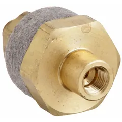 Brass discharge valve for air compressor systems. Outlet size 1/8 in. Maximum operating pressure 500 psi. Used to control compressed air release in pneumatic lines.