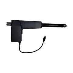 Metal actuator for healthcare beds, black finish. Compatible with Span America bed systems, replacing part number QD8100. Used to adjust bed height for patient comfort and caregiver access.