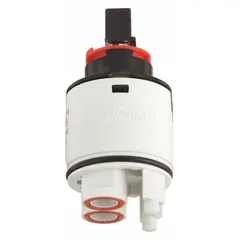 Brass disc faucet cartridge for hot/cold water applications. Features a ceramic disc mechanism and unfinished brass body. Designed as a replacement cartridge for Zurn AquaSpec® series faucets. Includes one cartridge.