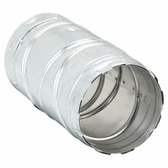 This 5-inch gas vent elbow is constructed from steel with a galvanized finish and features an outer galvanized steel shell with an inner aluminum liner. It uses a snap-lock connection for secure assembly in Category I gas vent systems. Typical applications include changing direction in vent pipe runs for residential and commercial gas appliances.