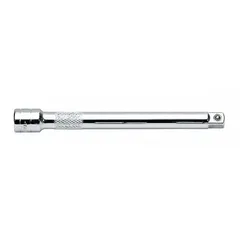 This 3/8" drive hand socket extension extends the reach of a ratchet or torque wrench to access fasteners in confined or recessed areas. It features a chrome finish and is suitable for automotive, machinery, and general mechanical applications.