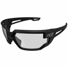 Full-frame safety glasses with padded comfort-fit design. Clear lens features anti-fog, anti-reflective, and indoor/outdoor properties. Suitable for eye protection in industrial environments such as machining, material handling, and maintenance.