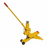 This steel-bodied forklift jack is actuated by a handle and has a load capacity of 4 tons. It provides a minimum lift of 2 1/4 inches and a maximum lift of 16 inches. Used for lifting and supporting forklift trucks during maintenance, tire changes, and undercarriage repairs