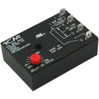 ICM Time Delay Relay: Off Delay, Fan Blower Control, 12 sec to 390 sec, 18 to 30V AC - Adjustable Time-Delay Relays