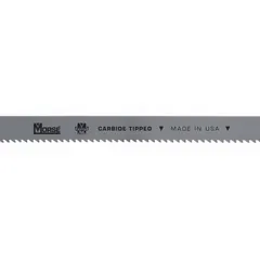 Carbide band saw blade from the M-Factor(R) GP series, 14 ft 6 in length with a 2/3 tooth configuration and Raker/Variable Cutting Edge. Designed for cutting stainless steel and hard alloys in industrial metalworking applications such as fabrication and manufacturing.