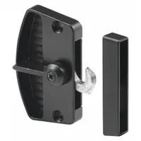 This sliding handle and latch kit is designed for use on screen doors, providing a secure latching and pulling mechanism. The kit includes a handle and latch assembly in a black finish. Overall height is 2-5/8 inches and overall length is 3/8 inches
