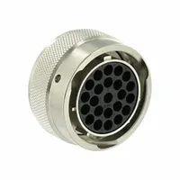 Circular plug from the Trim Trio UTO series with 23 female contacts, rated 8 A and 500V (UL) or 150V (IEC). Features a 1/3 bayonet coupling and IP67 protection for use in harsh environments. Accepts wire sizes from 30 AWG to 14 AWG. Contacts not included