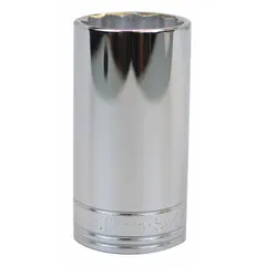 This 1/2" drive hand socket features a 32 mm, 12-point, deep profile for accessing recessed fasteners. The chrome finish provides corrosion resistance. Suitable for tightening or loosening metric fasteners in mechanical and industrial applications.