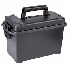This plastic tool box from PLANO MOLDING measures 7 1/16 inches wide by 7 inches deep by 9 inches high and is gray in color. It includes a padlock for securing contents. Suitable for organizing and carrying tools, parts, or supplies in light-duty workshop, home, or job-site applications.
