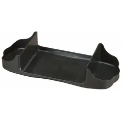 This black napkin dispenser caddy features a single compartment for organizing napkins in foodservice settings. With an overall length of 6 1/8 inches and width of 14 1/4 inches, it is suited for countertop placement in cafeterias, kitchens, and hospitality areas.