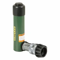 Single-acting hydraulic ram with 5 ton nominal capacity and 3 in nominal stroke. Constructed from steel. Used for lifting, pressing, and positioning in industrial maintenance and construction applications.