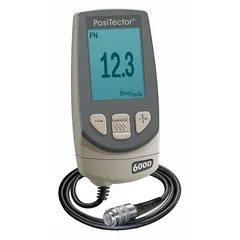 Digital coating thickness gage with regular cabled probe for measuring non-magnetic coatings on magnetic substrates. Measures from 0 mil to 60 mil with accuracy of +(0.05 mil + 1%) up to 2 mil. Includes NIST calibration certificate and carrying case.