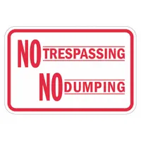 Aluminum sign with mounting holes for permanent outdoor installation. Features Engineer Grade retroreflective sheeting for nighttime visibility. Not glow-in-the-dark. Used to mark property boundaries and deter unauthorized access