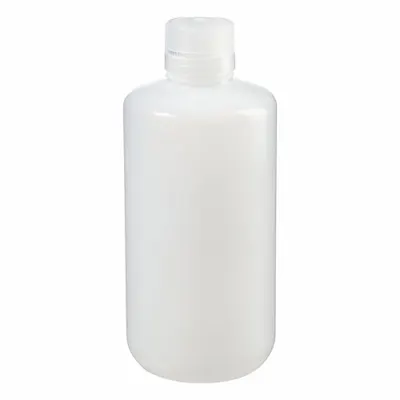 NALGENE Economy Bottle: HDPE, 32 fl oz, 1 L, Natural, 38-430 mm Screw Closure Size - HDPE Narrow Mouth Round Lab Bottles