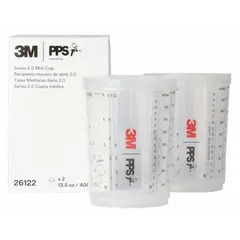 This 2-pack of plastic hard cups is designed for siphon feed spray guns in the 3M PPS Series, compatible with model 26000. The cups provide consistent fluid delivery for industrial painting and coating applications.