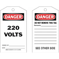 Danger Tags: Black/Red/White, Cotton String, 100 Tags, Electrical Hazard, English, 100 PK (MPN 86704)