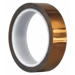 Polyimide film electrical tape with acrylic adhesive, 3 mil thick, 36 yards long, rated for 600 V. Used for high-temperature insulation in coil winding, transformer wrapping, and capacitor protection.