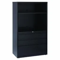 This HIRSH lateral file cabinet is constructed of painted steel and features three drawers for organized filing. With an overall height of 60 inches and depth of 18 5/8 inches, it is suitable for storing letter- or legal-size documents in office or industrial environments