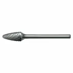 Double-cut ball-nosed tree bur with 1/8" x 1/4" head and 1/8" shank. Trade number SF-41. Used for material removal, deburring, and shaping in metalworking and die making.