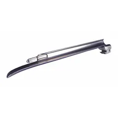 MEDSOURCE Miller laryngoscope blade, size 4, constructed from reusable stainless steel with a silver finish. Features standard illumination and overall dimensions of 8 1/16 inches in length and 9/16 inches in width. Designed for use in airway management during intubation procedures.