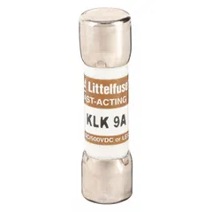 Fast-acting cylindrical fuse rated 9 A, 600 V AC, and 500 V DC. Midget form factor with dimensions 13/32 in x 1 1/2 in. Used for overcurrent protection in industrial control panels, motor starters, and power supplies.