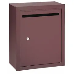 Surface-mounting letter box with front access, measuring 19 inches high, 15 inches wide, and 7 1/2 inches deep. Finished with a powder-coated coating for corrosion resistance. Suitable for indoor or sheltered outdoor installations where secure mail collection is required.