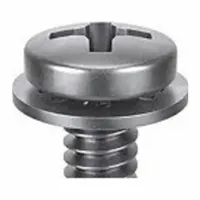 Machine screw with integrated internal tooth lock washer, #4-40 thread, 3/8 in length, stainless steel with passivated finish, pan head, #1 drive size. The lock washer resists loosening from vibration. Suitable for fastening components in machinery, electrical panels, and instrumentation