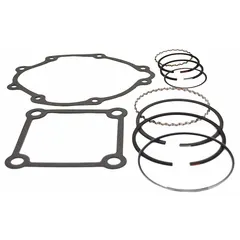 This ring and gasket kit is designed for use with reciprocating air compressors. It includes component 16V887 and is classified as a small reciprocating gasket kit. The kit is used to replace worn rings and gaskets, helping maintain proper sealing and compression in the compressor.
