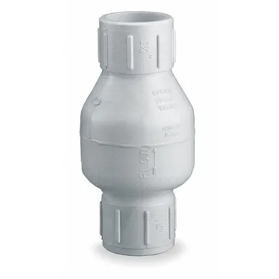 Dayton Spring Check Valve: Inline Valve Body, 1/2 in Pipe Size, Socket x Socket - PVC Poppet Check Valves