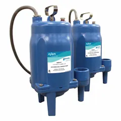 This GOULDS sewage grinder pump features a 1 hp single-phase motor operating at 115V AC, with a cast iron volute and 2-inch discharge. It is designed for grinding sewage solids into slurry for transfer through small-diameter pipes in residential or light commercial wastewater systems. The pump includes a corded electric piggyback switch for automatic operation.