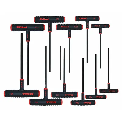 EKLIND Hex Key Set: 11 - 15 Pieces, Hex-T 9 Inch, T, SAE, Std End, Extra Long - T-Shaped Hex Key Sets