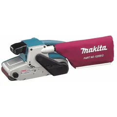The MAKITA 9404 is a corded belt sander with a 4-inch belt width and 24-inch belt length, operating at 1,440 SFPM. It includes one abrasive and a dust bag for debris collection. Suitable for material removal, smoothing, and finishing on wood, metal, and plastic surfaces.