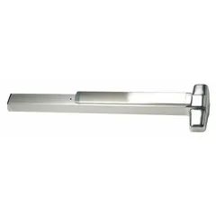 This concealed vertical rod exit device features a touchbar style and is finished in chrome. Designed for doors up to 3 ft wide, the mechanism is concealed within the door edge for a clean appearance. Suitable for use in commercial and institutional buildings where reliable push-bar operation is required.