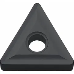 This triangle (T) indexable turning insert is made of CVD carbide, suited for medium to rough machining of ferrous materials. It is commonly used for general turning, facing, and profiling operations in industrial manufacturing.