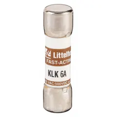 Fast-acting cylindrical fuse rated 6 A, 600 V AC, and 500 V DC. Midget size (13/32 in x 1 1/2 in) for overcurrent protection in industrial control panels, power supplies, and machinery.