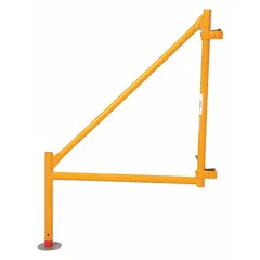 Steel outrigger in yellow finish, supplied with clamp hardware for attachment. Designed for use with manufacturer model 6004-02552. Used to widen the base of scaffolding or equipment for increased lateral stability.