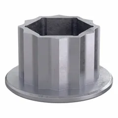 This protective cap is made of aluminum and designed for use with 19 mm box end diameter spanners. It has a 16 mm wrench size and is compatible with spanner screws. The cap is used to cover fastener heads in hygienic environments, such as food processing, pharmaceutical, and sanitary applications, to prevent contamination.