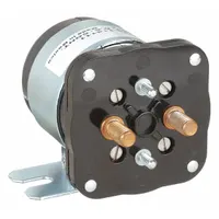 Single-pole single-throw normally open DC power solenoid rated for continuous duty. Features a 36 V DC coil with #10-32 UNF-2A threaded coil terminals and 5/16 in-24 UNF-2A threaded contact terminals. Used for switching high-current DC circuits in battery-powered vehicles, material handling systems, and industrial electrical controls